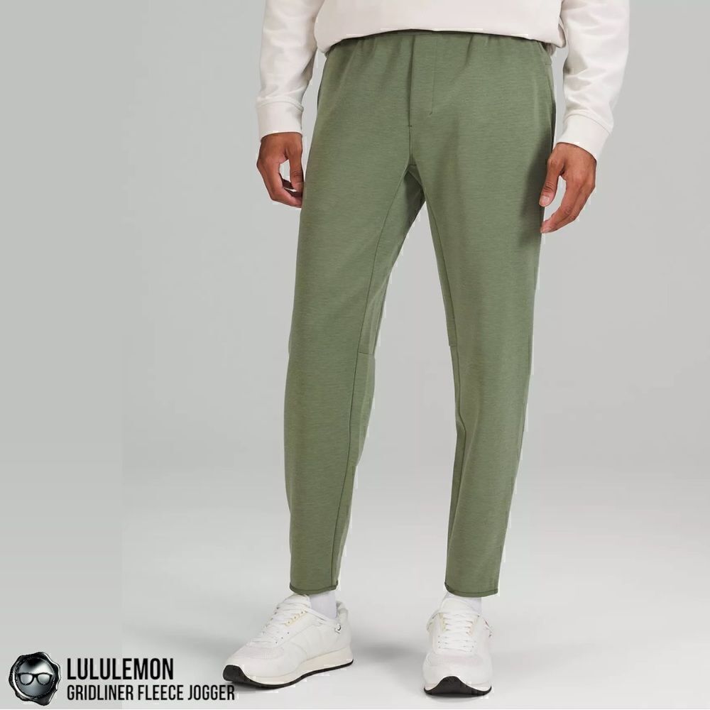 LULULEMON MEN’S GRIDLINER FLEECE JOGGERS IN HEATHERED GREEN TWILL SIZE SMALL NWT
